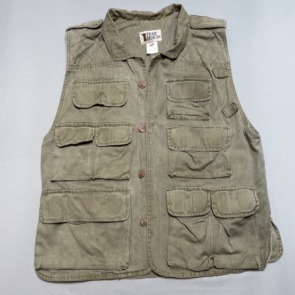 True Vintage 90s Trail Designs Multi Pocket Utility Fishing Vest Medium Olive